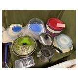 Cake pans, sauce pan, plasticware