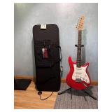 Electric guitar, case, stand