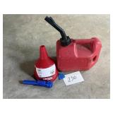 gas can, funnel, nozzles