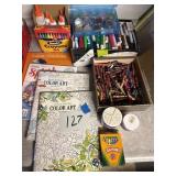 Color books, crayons, glue, markers, etc