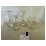 Tulip bowl, candlesticks