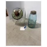 Candy display dish, blue mason jar
