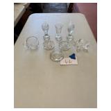 Shakers, glassware, ashtrays, candle holder