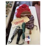 Umbrellas, poncho, hat, apron, scraper