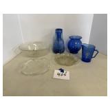 Blue glass dishes, vintage glass dishes