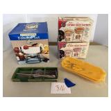 Butter warmers, fondue,corn trays, forks