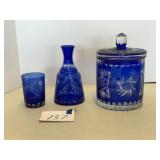Bohemian cobalt cut to clear jar, water decanter