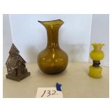 Amber vase, oil lamp, church candle lantern