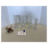 Candlesticks, snuffer, lead crystal vases