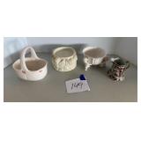 Creamer, Lefton bowl, basket, candle stand