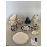 Teacups and saucers, hand vase, etc