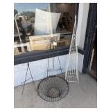 Metal easels, trellis, basket