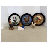 Roosters and painted pie pans