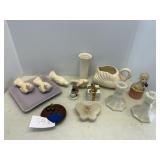 Trinket dishes, milk glass, doves, etc
