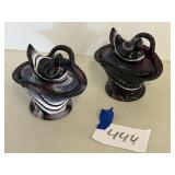 Slag glass hens on nests