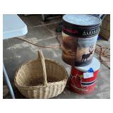 Wicker basket, tins