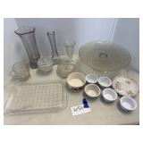 Cake plate, vases, dishes
