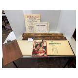 Bread boards, magazine, clip board, ledger