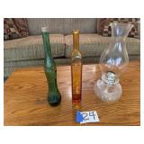 Oil lamp, bottles
