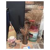 Whisk broom, ash shovel, milk can, pitcher