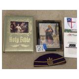Bible, Masonic cap, magnet, John book, Jesus pic