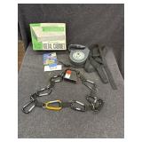 Cabinet, leash, tape measure, latch, caribiners