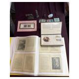 Metal figurines, postcards, stamps, etc