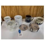 Pottery mugs, SIU mug, coasters, etc