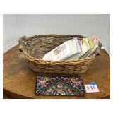 Basket, cards, makeup bag
