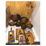 Wooden bowls, plaques, etc