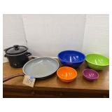 Crock pot, skillet, mixing bowls