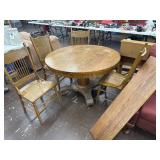 Antique pedestal table, chairs