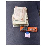 Dominoes, vintage cards, pictures, maps, etc