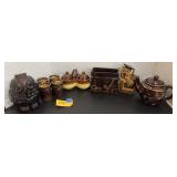 Brown pottery and glass items