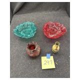 Brass vase, candy dishes, vase