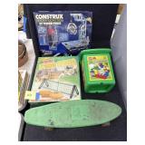 Legos, skateboard, games