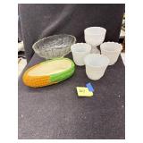 Hobnail, milk glass, corn dishes