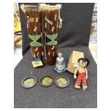 Drums, doll, coasters, etc