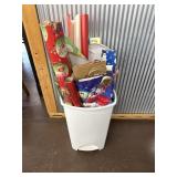 Trash can, wrapping paper