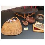 Sad iron, baskets, box, etc