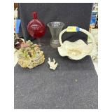 Red pedestal ball vase, fountain, basket, vase