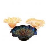 Carnival Gls Dugan Flowers & Flames Bowls 3pc Lot