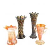 Carnival Glass Vases: 4-Pc Lot