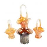 Carnival Glass: Baskets & Hat 4-Pc Lot