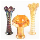 Carnival Glass: Imperial Vases 3pc Lot
