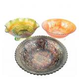 Carnival Glass: Fenton Bowls 3-Pc Lot