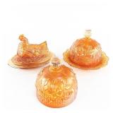 Carnival Glass Butter Dishes: 3-Pc Lot