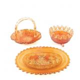 3 Piece Mixed Marigold Carnival Glass