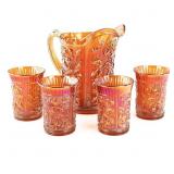 Antique Imperial Lustre Rose Pitcher/4 Glasses