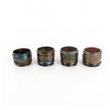 Carnival Glass Powder Jar Bases: 4-Pc Lot